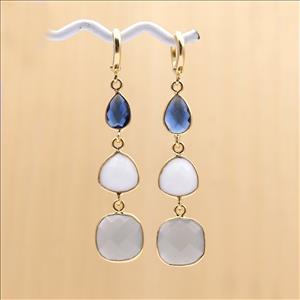 Amazing Moonstone & Chalcedony Gemstone Gold Plated Hook Earring Gifts For Her Dangling Earrings Fine Jewelry (EJ-1326)
