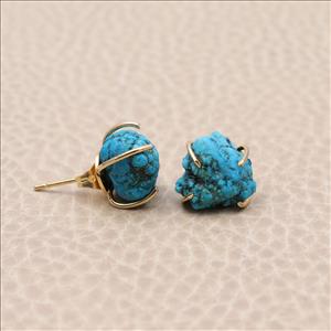 Blue Turquoise Rough Gemstone,Prong Style Gold Plated Stud Earring, Handmade Earrings Jewelry (EJ-1053)