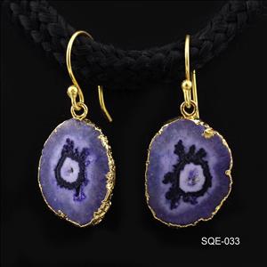 Blue Solar Quartz Gemstone Earring, Gold Electroplated Earring, Handmade Jewelry (SQE-31)