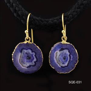 Blue Solar Quartz Gemstone Earring, Gold Electroplated Earring, Handmade Jewelry (SQE-31)