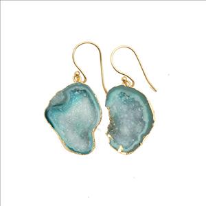 Blue/Green Color Geode Druzy Gemstone  Hook Earrings Gold Electroplated Earrings Natural Gemstone Jewelry (EJ-2627)
