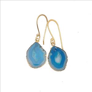 Blue/Green Color Geode Druzy Gemstone  Hook Earrings Gold Electroplated Earrings Natural Gemstone Jewelry (EJ-2627)