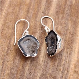 DIY Druzy Earrings/ Natural Geode Druzy/ Silver Electroplated Edges Pair/ Occo Druzy Earrings/ Geode Gemstone Earrings Jewelry