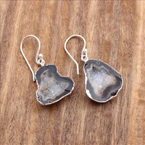 DIY Druzy Earrings/ Natural Geode Druzy/ Silver Electroplated Edges Pair/ Occo Druzy Earrings/ Geode Gemstone Earrings Jewelry