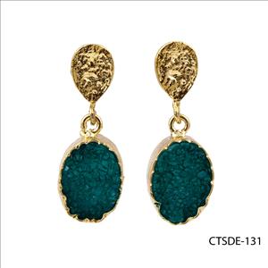 agate druzy gemstone, earrings, gold plated stud earrings, Hook Earrings Druzy Jewelry Earrings (CTSDE-130)