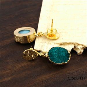 agate druzy gemstone, earrings, gold plated stud earrings, Hook Earrings Druzy Jewelry Earrings (CTSDE-130)