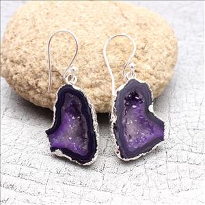 DIY Druzy Earrings/ Natural Geode Druzy/ Silver Electroplated Edges Pair/ Occo Druzy Earrings/ Geode Gemstone Earrings Jewelry
