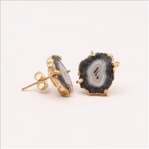 Amazing Natural Gray Solar Quartz Druzy Gemstone, Stud Prong Earring, Gold Electroplated Earrings, Gemstone Earrings Jewelry (EJ-908)
