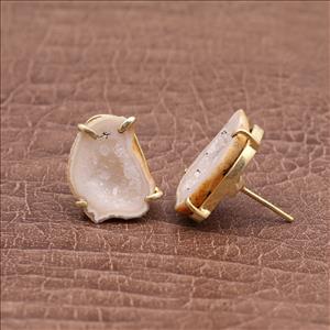 Agate Geode Earrings, Prong Style Earrings, Gold Plated-Stud Earring Gemstone Jewelry (EJ-1134)
