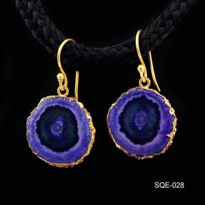 Blue Solar Quartz Natural Gemstone Earring, Gold Electroplated Earrings, Making Earrings Component Jewelry (SQE-25)