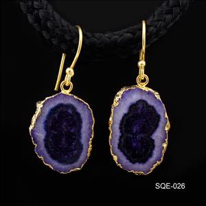 Blue Solar Quartz Natural Gemstone Earring, Gold Electroplated Earrings, Making Earrings Component Jewelry (SQE-25)