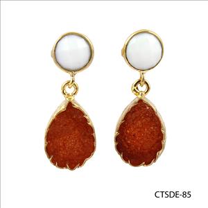 agate druzy gemstone, earrings, gold plated stud earrings, leaf designer earrings, Druzy Jewelry Earrings (CTSDE-83)