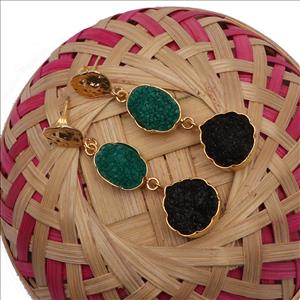 Amazing Natural Studs Earrings Agate Druzy,Gold Plated Gemstone Finding Jewelry,  Wholesale Supplies Gemstone Jewelry (EJ-2839)