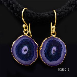 Blue Solar Quartz Natural Gemstone Earring, Hook Earring Gold Electroplated Earrings Supply Jewelry (SQE-19)