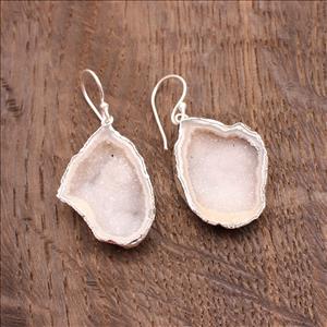 DIY Druzy Earrings/ Natural Geode Druzy/ Silver Electroplated Edges Pair/ Occo Druzy Earrings/ Geode Gemstone Earrings Jewelry