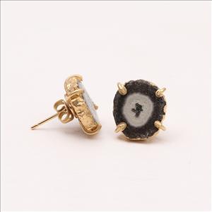 Amazing Natural Gray Solar Quartz Druzy Gemstone, Stud Prong Earring, Gold Electroplated Earrings, Gemstone Earrings Jewelry (EJ-912)