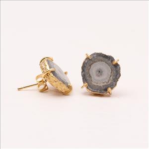 Amazing Natural Gray Solar Quartz Druzy Gemstone, Stud Prong Earring, Gold Electroplated Earrings, Gemstone Earrings Jewelry (EJ-912)