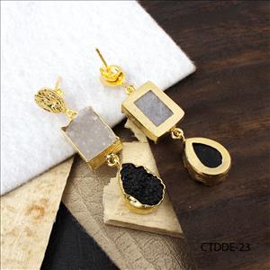 Druzy Gemstone, Gold Plated Stud Earring, Bohemian Earrings, Handmade Earrings Jewelry