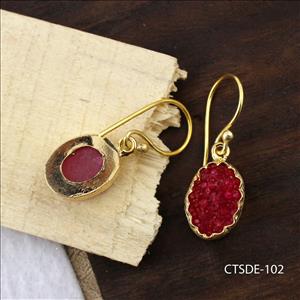 agate druzy gemstone, earrings, gold plated stud earrings, leaf designer earrings, Druzy Jewelry Earrings (CTSDE-101)