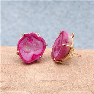 Amazing Geode Druzy Earring, Stud Prong Earring, Gold Plated Jewelry (EJ-980)