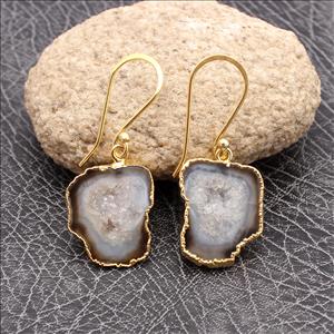 DIY Druzy Earrings/ Natural Geode Druzy/ Silver Electroplated Edges Pair/ Occo Druzy Earrings/ Geode Gemstone Earrings Jewelry