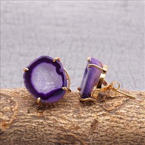 Geode Druzy Earring, Gold Post Earrings, Stud Style Earrings, Gold Plated Prong Earring Jewelry