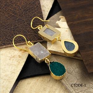 Agate Druzy Earring, Dangle Drop Earrings, Druzy Gemstone Gold Plated Earrings Handmade Jewelry