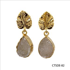 agate druzy gemstone, earrings, gold plated stud earrings, leaf designer earrings, Druzy Jewelry Earrings (CTSDE-80)