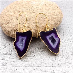 DIY Druzy Earrings/ Natural Geode Druzy/ Gold Electroplated Edges Pair/ Occo Druzy Earrings/ Geode Gemstone Earrings Jewelry
