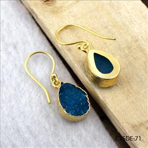 agate druzy earrings, leaf designer earrings, gold plated earrings, dangle drop earrings Gold plated jewelry (CTSDE-70)