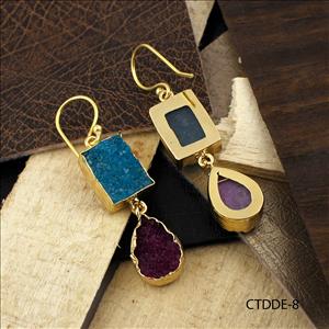 Multicolor Agate Druzy Gemstone, Dangle Drop Hook Earrings, Gold Plated Earrings Handmade Jewelry (CTDDE-7)