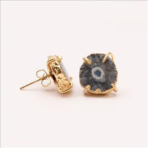 Beautiful Natural Gray Solar Quartz Druzy Gemstone, Stud Prong Earring, Gold Electroplated Earrings, Gemstone Earrings Jewelry (EJ-916)