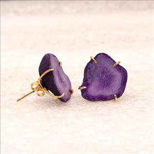 Amazing Natural Geode Druzy Gemstone Prong Style Earring, Gold Plated Stud Earrings Fine Jewelry (EJ-855)