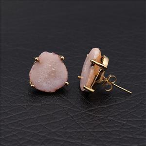 Agate Geode Stud Earring,Prong Stylish Earring, Gold Plated Gemstone Earring Finding Jewelry (EJ-1160)