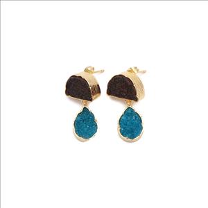 Gemstone Wholesale Jewelry Studs Agate  Druzy Earrings Gold Plated Gemstone Earrings Finding Jewelry, (EJ-2876)