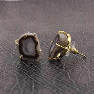 Geode Druzy Earring, Gold Post Earrings, Stud Style Earrings, Gold Plated Prong Earring Jewelry