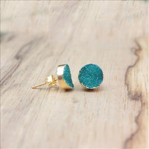 Multi Natural Agate, Sugar Druzy Gemstone, Gold Plated Earring, Dangling Earrings Gemstone Jewelry (EJ-2119)