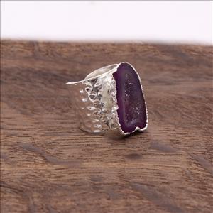 Natural Solar Quartz, Agate Slice Gemstone beautiful Adjustable Ring Silver Electroplated Gemstone Rings Jewelry (EJ-2058)