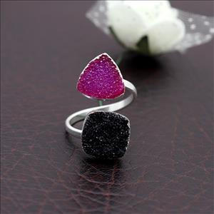 Natural Sugar Druzy Unique Adjustable Ring Multi Gemstone Ring Jewelry, Gold Plated Rings,  Gemstone Supply Jewelry(EJ-1671