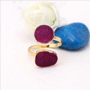 Natural Agate Druzy Gemstone Gold Plated, Adjustable Ring, Multi Gemstone Rings Handmade Jewelry (EJ-1946)
