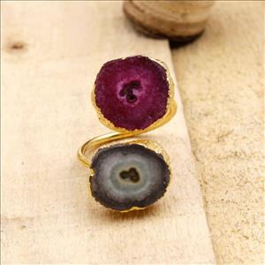Natural Solar Quartz Gemstone Rings, Gold Electroplated Ring, Solitaire Ring, Handmade Gemstone Rings Jewelry (SE2R-37)