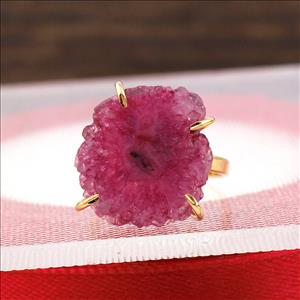 Pink Solar Quartz Gemstone Ring, Gold Plated Ring, Prong With Adjustable Handmade Ring Jewelry (SPR-11)