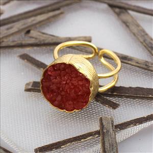 Natural Agate Druzy Gemstone Ring, 12 MM Round Shape, Handmade Gold Plated Ring , Adjustable Ring Jewelry(SDR-7)
