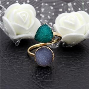 Natural Agate Druzy Gemstone Gold Plated, Adjustable Ring, Multi Gemstone Rings Handmade Jewelry (EJ-1954)
