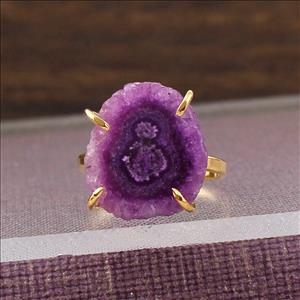 Purple Solar Quartz Gemstone Ring, Gold Plated Ring, Prong With Adjustable Handmade Ring Jewelry (SPR-43)