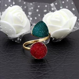 Natural Agate Druzy Gemstone Gold Plated, Adjustable Ring, Multi Gemstone Rings Handmade Jewelry (EJ-1950)