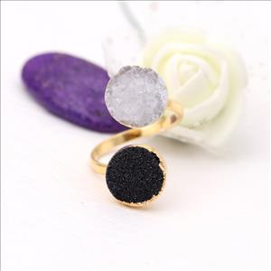 Natural Multi Agate Druzy Gemstone Gold Plated, Adjustable Ring, Multi Gemstone Rings Wholesale Jewelry (EJ-1931)