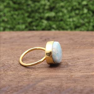 Larimar Gemstone Ring, Gold Plated Gemstone Ring, Adjustable Stylish Rings, Handmade Rings Jewelry (EJ-752)