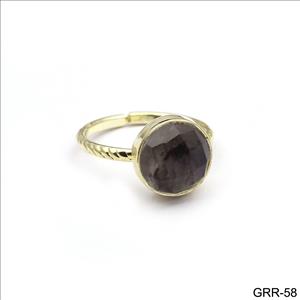 Black Rutile Gemstone Ring, Adjustable Designer Plain Ring, Gold Plated Rings, Statement Rings, Gemstone Ring Jewelry (GRR-57)