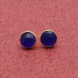 Blue chalcedony, Labradorite,  Opalite, Peach moon stone Gold Plated Earring Statement Stud Earring Multi Gemstone Fashion Jewelry (EJ-2958)